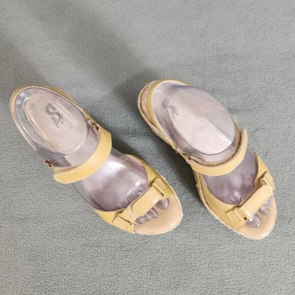 SOFTWALK Women's‎ Patent Leather Espadrille Wedges Size 7M Comfort Shoes Tan